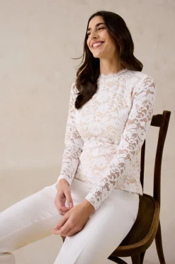 bonprix bonprix Camiseta de encaje de manga larga Blanco lana Outlet