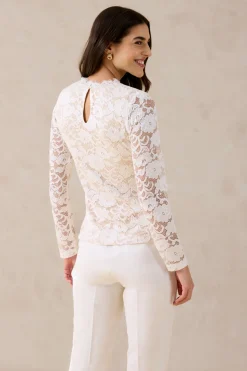 bonprix bonprix Camiseta de encaje de manga larga Blanco lana Outlet