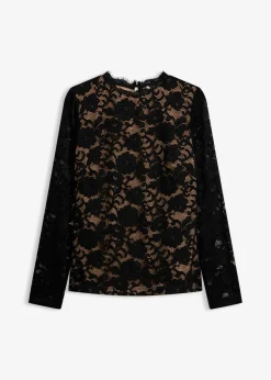 bonprix bonprix Camiseta de encaje de manga larga Negro Sale