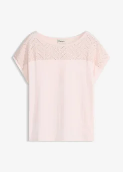 bonprix bonprix Camiseta de encaje de viscosa suave Rosa claro Clearance