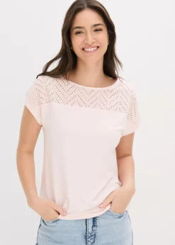 bonprix bonprix Camiseta de encaje de viscosa suave Rosa claro Clearance
