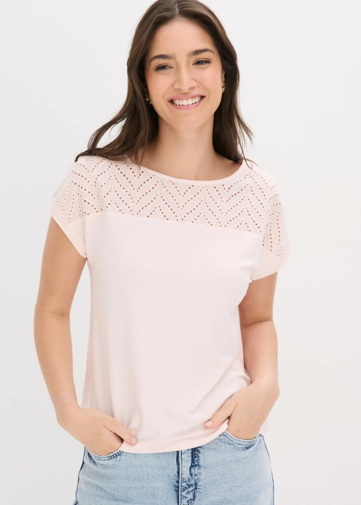 bonprix bonprix Camiseta de encaje de viscosa suave Rosa claro Clearance