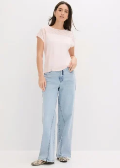bonprix bonprix Camiseta de encaje de viscosa suave Rosa claro Clearance