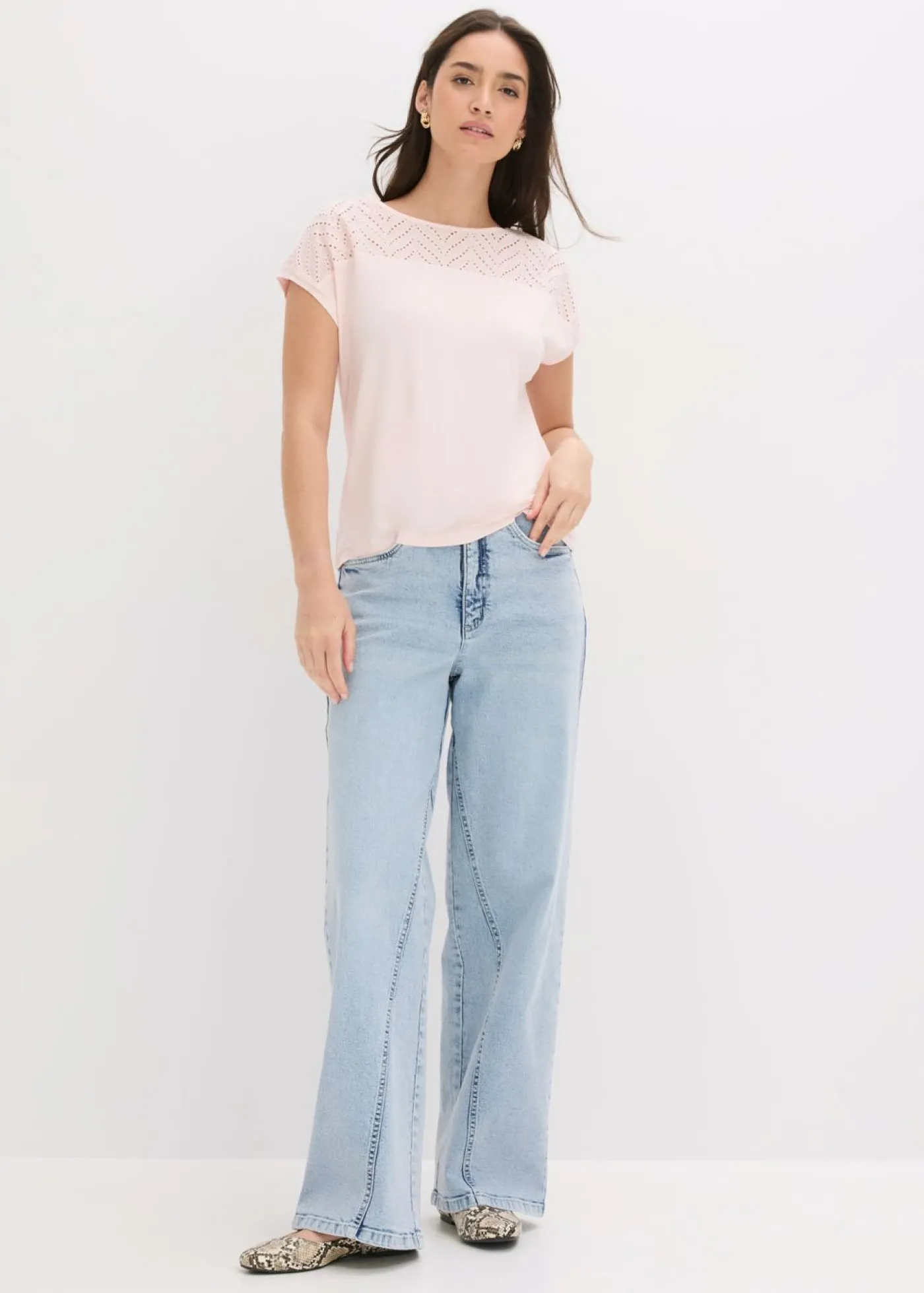bonprix bonprix Camiseta de encaje de viscosa suave Rosa claro Clearance
