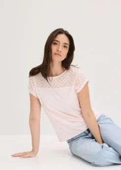 bonprix bonprix Camiseta de encaje de viscosa suave Rosa claro Clearance