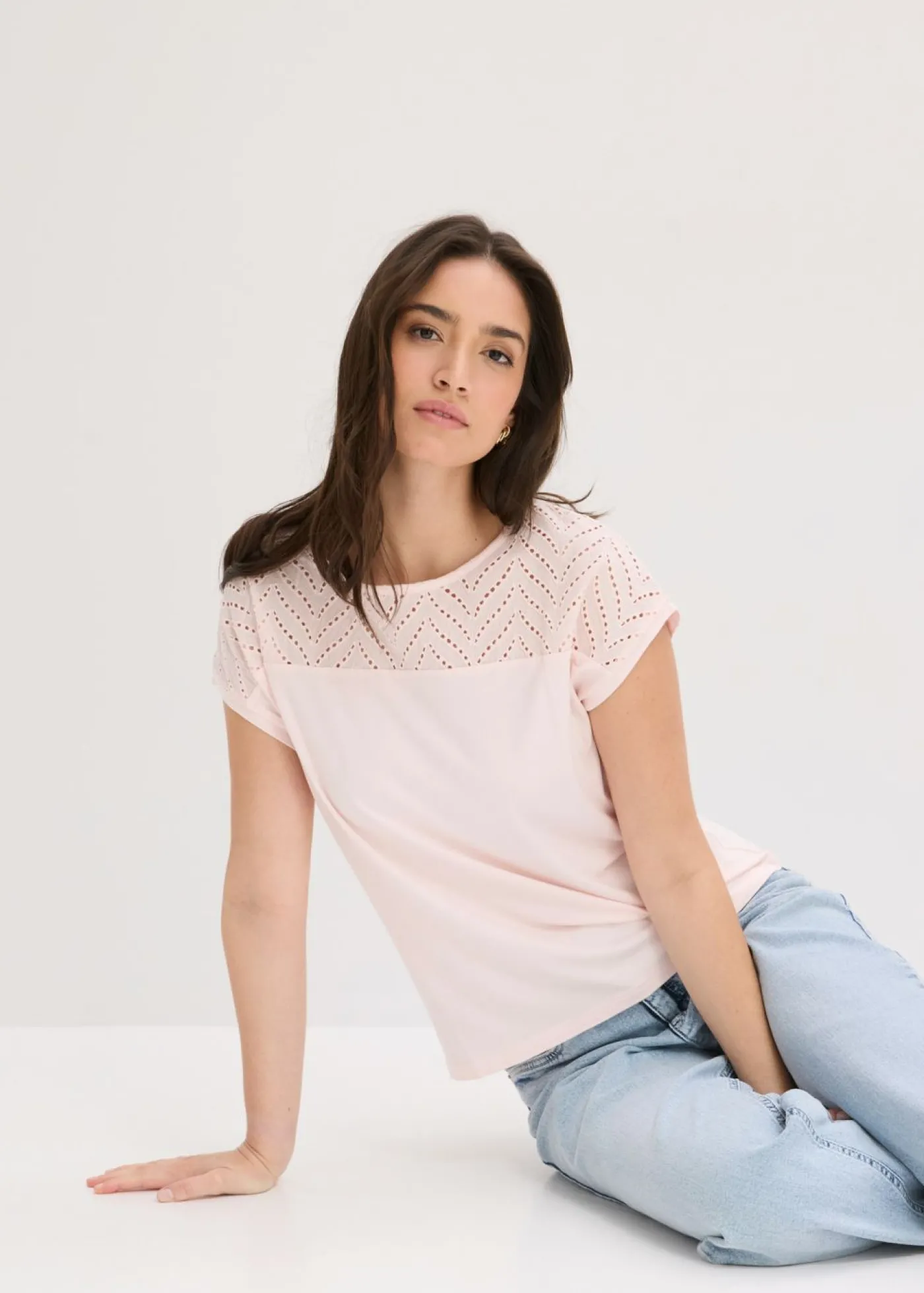 bonprix bonprix Camiseta de encaje de viscosa suave Rosa claro Clearance