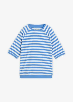 bonprix bonprix Camiseta de felpa suave azul provenzal-blanco lana con rayas Discount