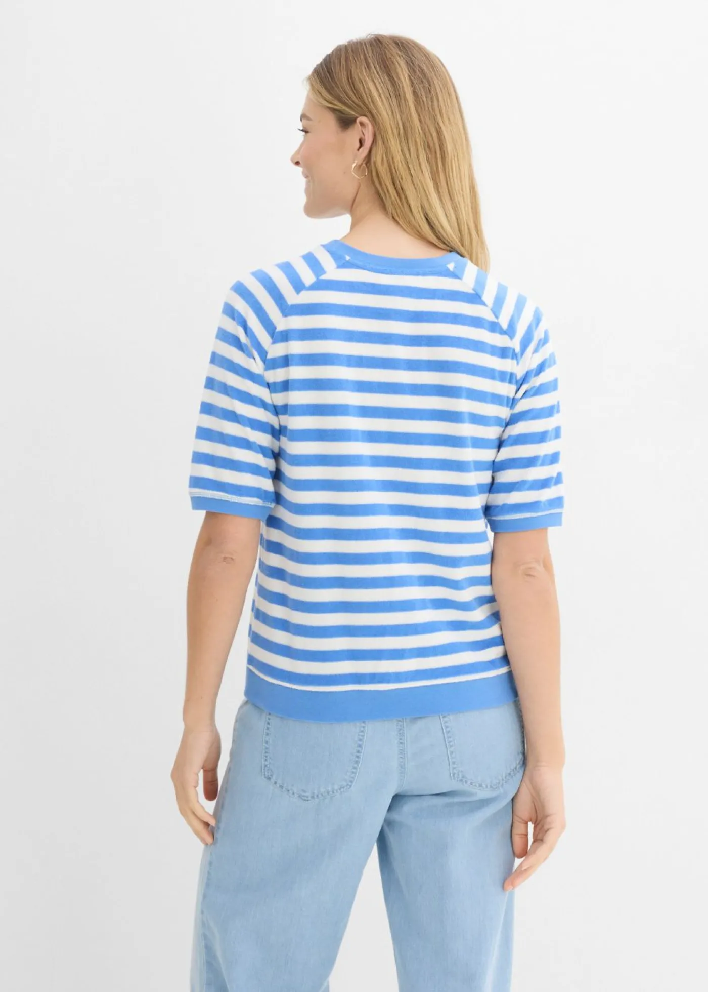 bonprix bonprix Camiseta de felpa suave azul provenzal-blanco lana con rayas Discount