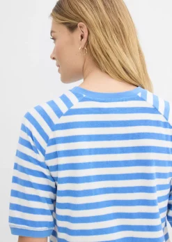 bonprix bonprix Camiseta de felpa suave azul provenzal-blanco lana con rayas Discount