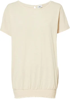 bonprix bonprix Camiseta de hilo flameado de algodón orgánico con cuello de nido de abeja Beige-arena Clearance