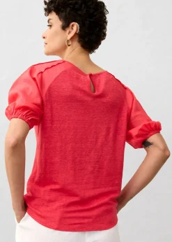 bonprix bonprix Camiseta de lino con mangas abullonadas rosa paraíso Hot