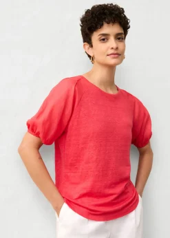bonprix bonprix Camiseta de lino con mangas abullonadas rosa paraíso Hot
