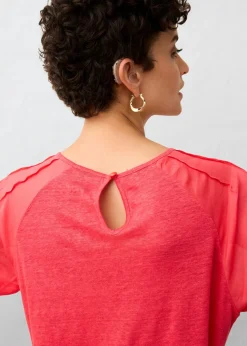 bonprix bonprix Camiseta de lino con mangas abullonadas rosa paraíso Hot