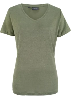 bonprix bonprix Camiseta de lino puro Verde oliva Clearance