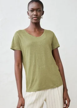 bonprix bonprix Camiseta de lino puro Verde oliva Clearance
