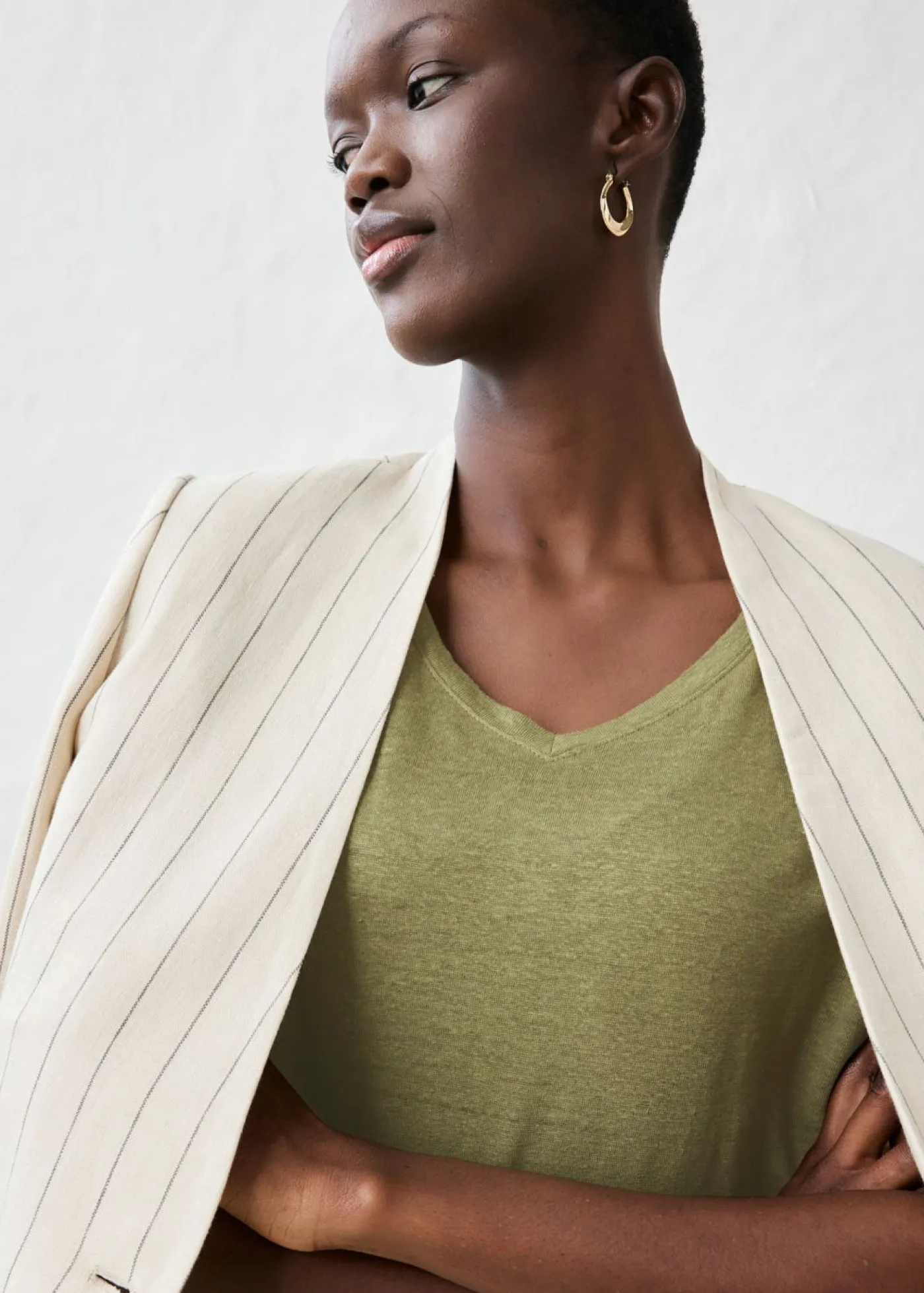 bonprix bonprix Camiseta de lino puro Verde oliva Clearance