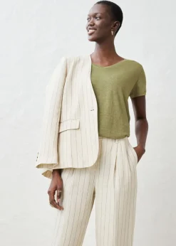 bonprix bonprix Camiseta de lino puro Verde oliva Clearance