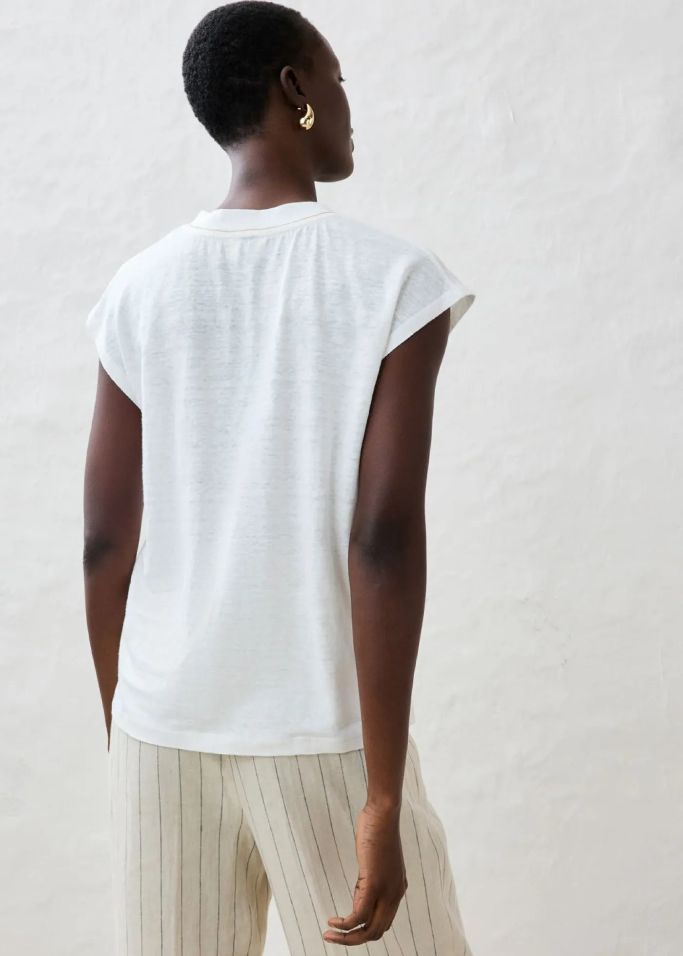 bonprix bonprix Camiseta de lino puro Blanco Clearance