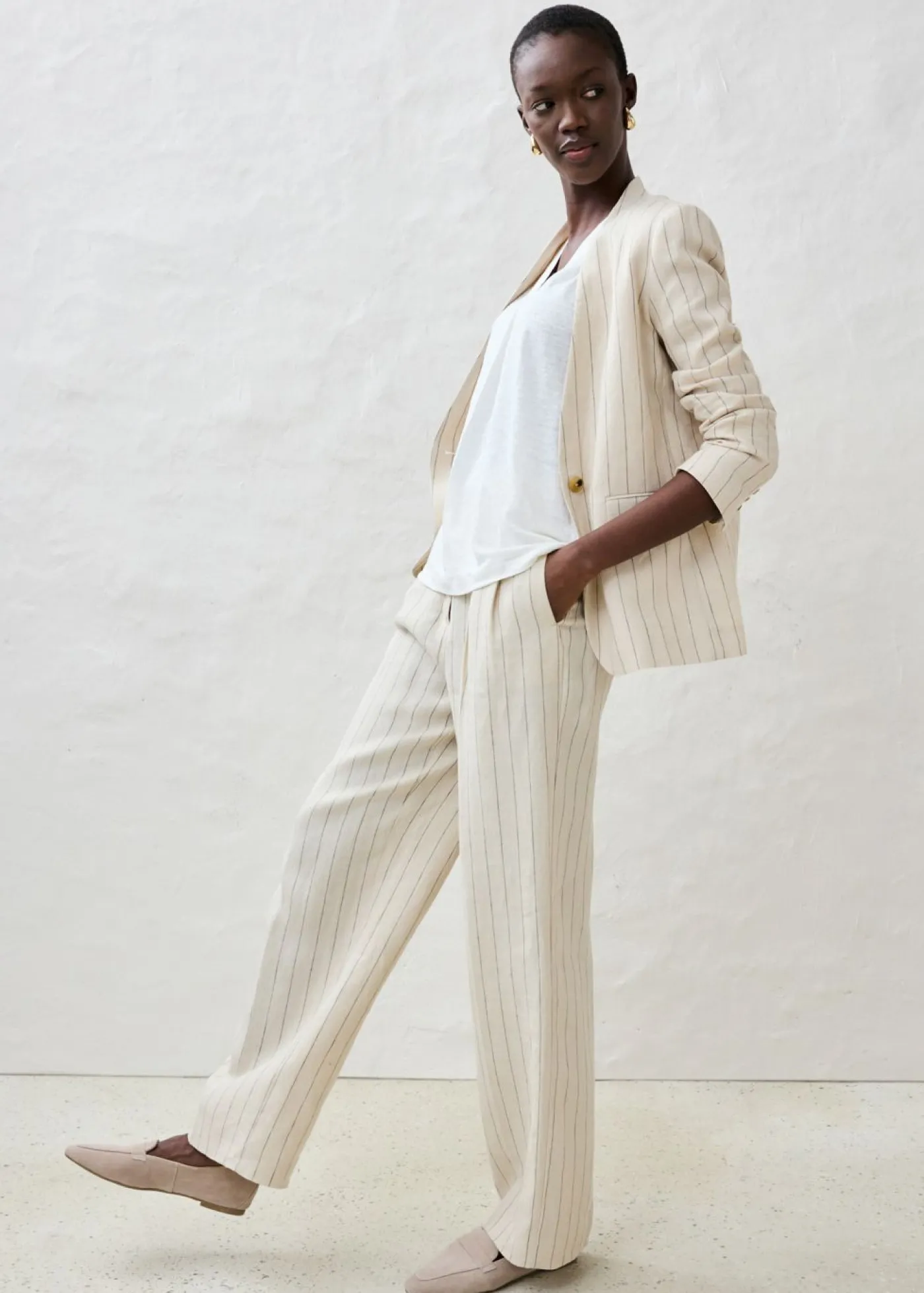 bonprix bonprix Camiseta de lino puro Blanco Clearance