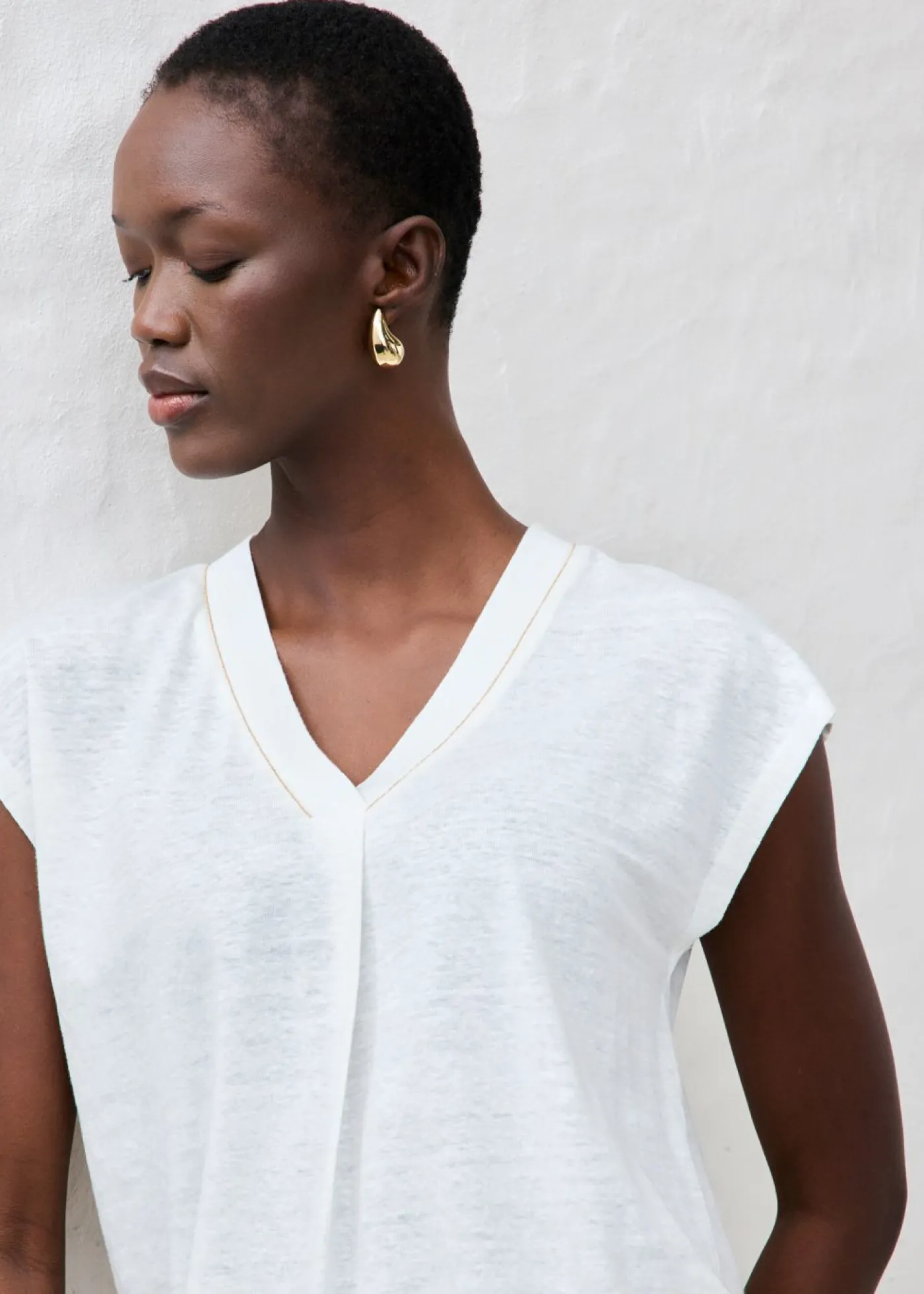 bonprix bonprix Camiseta de lino puro Blanco Clearance