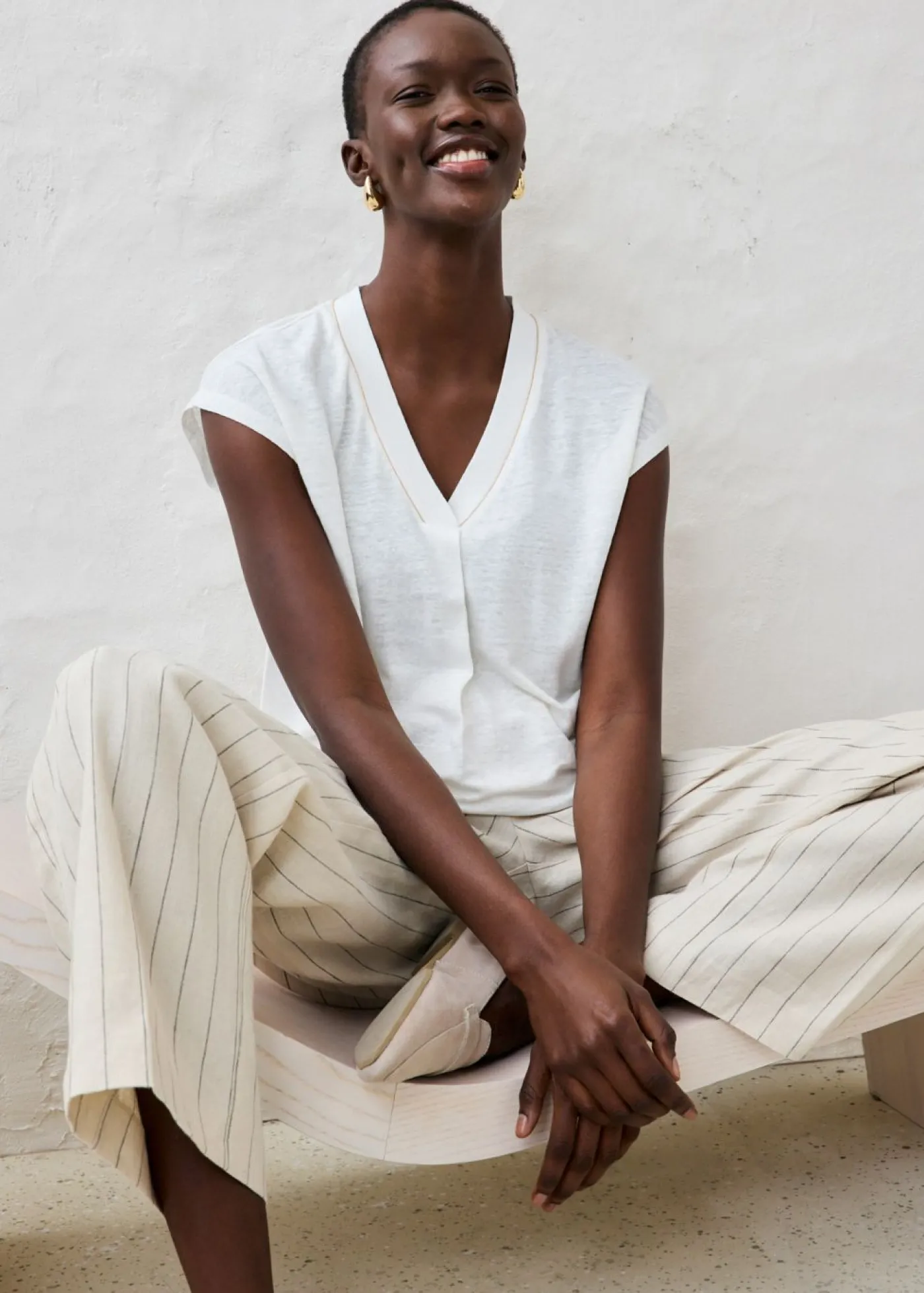 bonprix bonprix Camiseta de lino puro Blanco Clearance