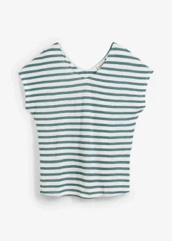 bonprix bonprix Camiseta de lino puro con mangas tipo murciélago Verde pimiento-blanco con rayas Best