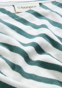 bonprix bonprix Camiseta de lino puro con mangas tipo murciélago Verde pimiento-blanco con rayas Best
