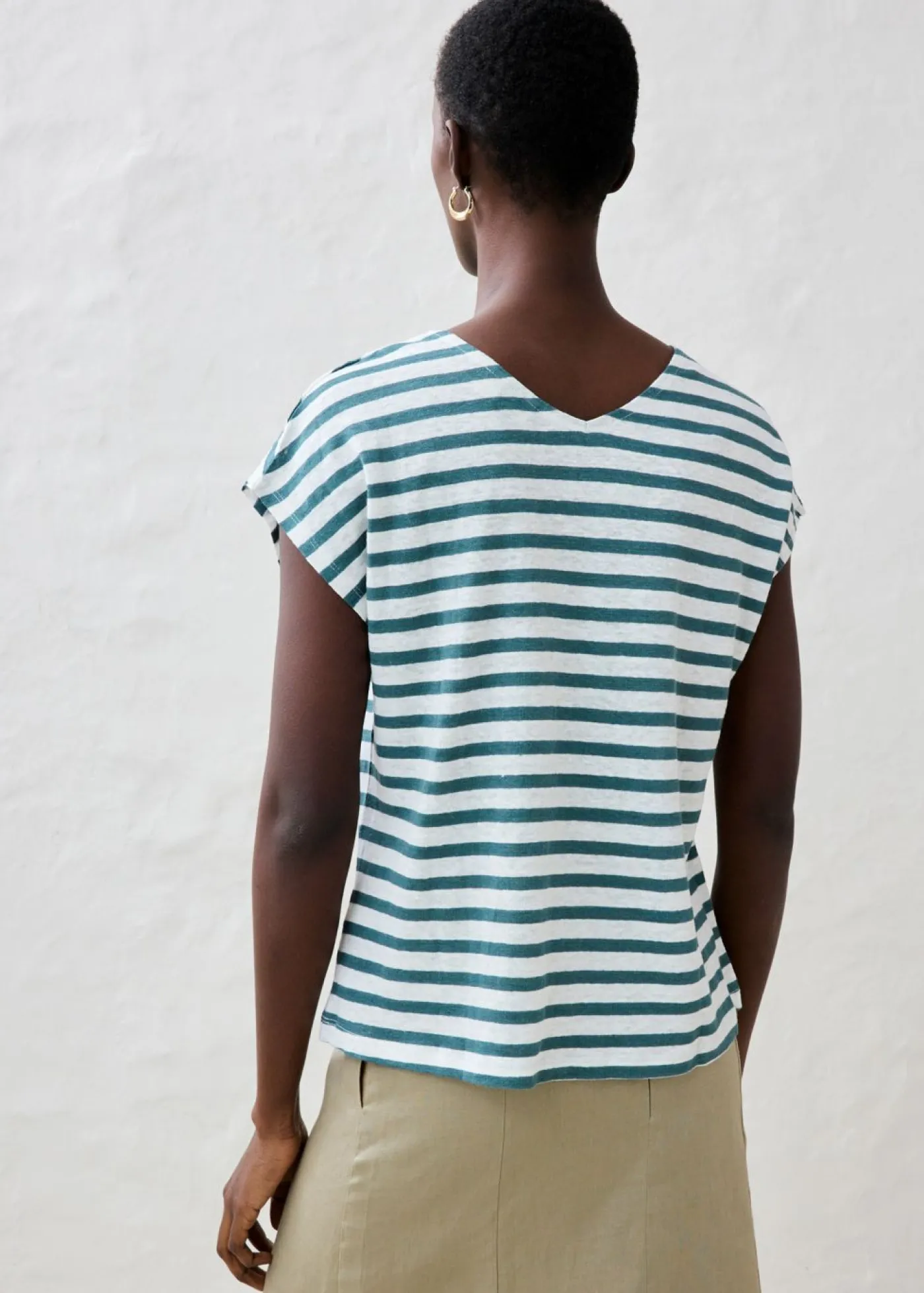 bonprix bonprix Camiseta de lino puro con mangas tipo murciélago Verde pimiento-blanco con rayas Best