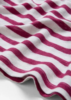 bonprix bonprix Camiseta de lino puro con mangas tipo murciélago violeta/blanco con rayas Outlet