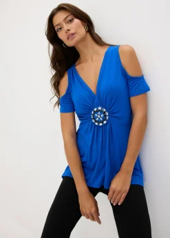 bonprix bonprix Camiseta de malla con hombros al descubierto Azul ártico New