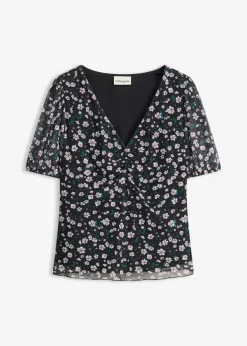 bonprix bonprix Camiseta de malla delicada Negro de flores