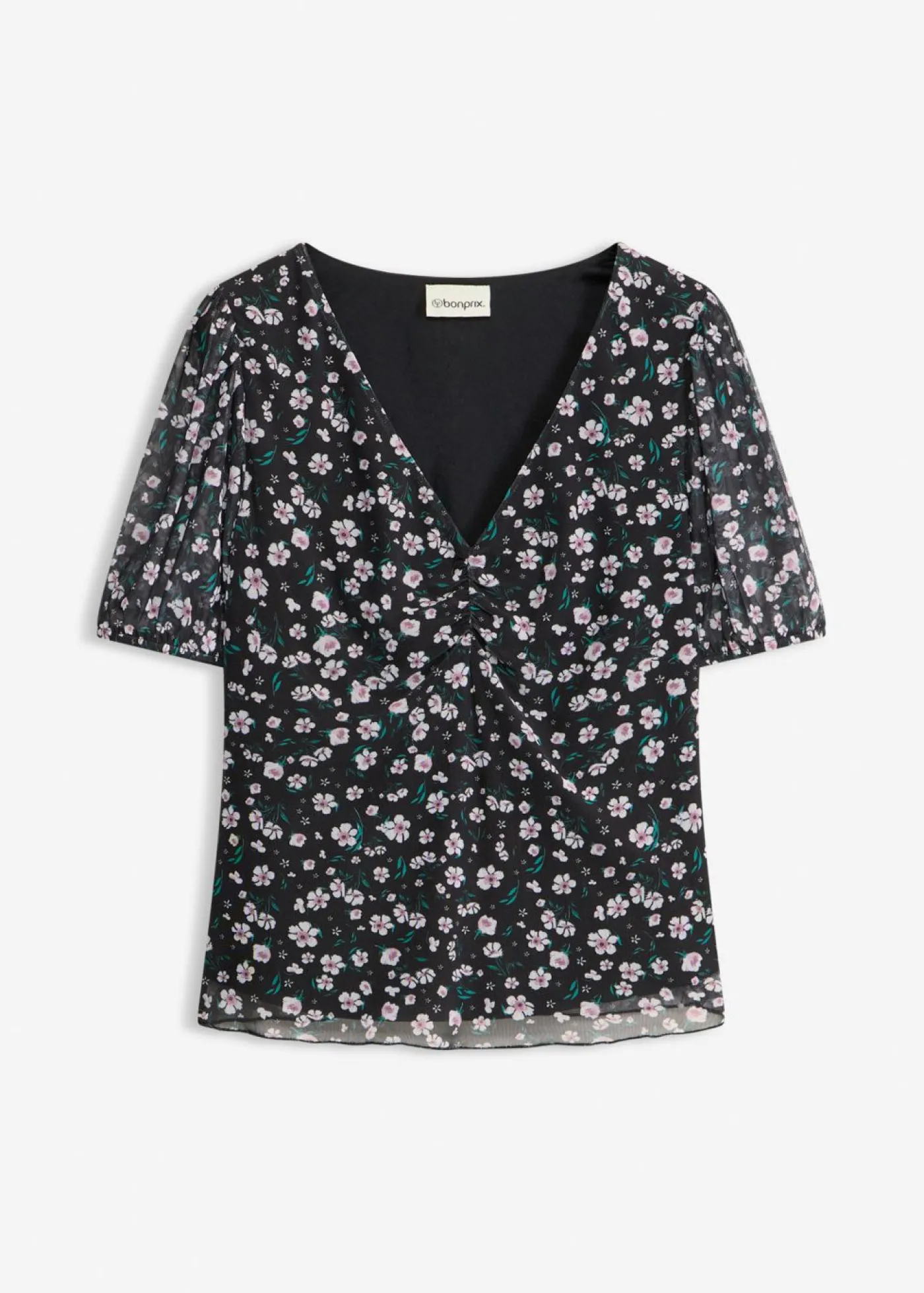 bonprix bonprix Camiseta de malla delicada Negro de flores