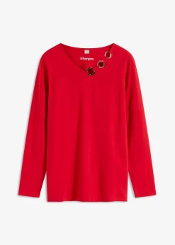 bonprix bonprix Camiseta de manga larga con ojales Rojo Hot