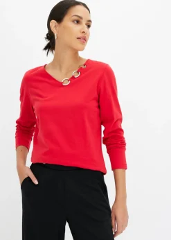 bonprix bonprix Camiseta de manga larga con ojales Rojo Hot