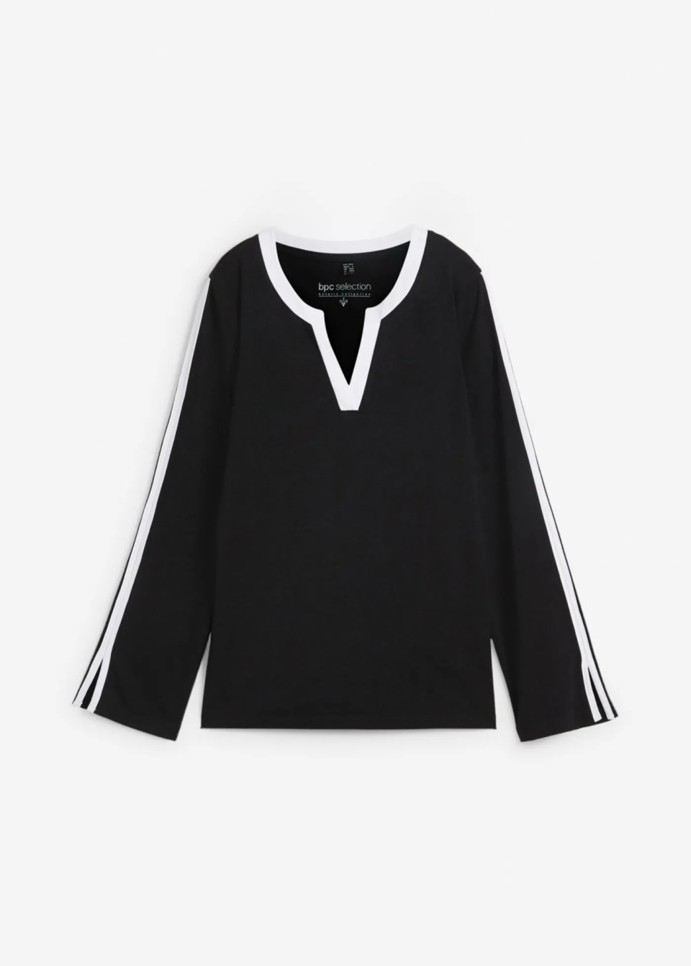 bonprix bonprix Camiseta de manga larga con abertura Negro-blanco New