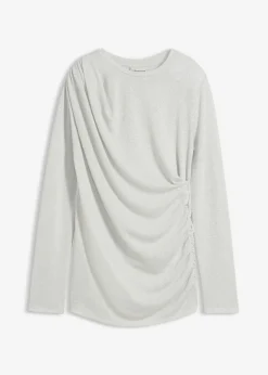 bonprix bonprix Camiseta de manga larga con fruncidos Plata Outlet