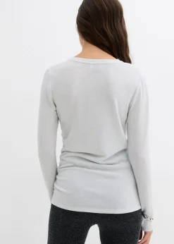 bonprix bonprix Camiseta de manga larga con fruncidos Plata Outlet