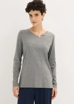 bonprix bonprix Camiseta de manga larga con ojales Gris jaspeado