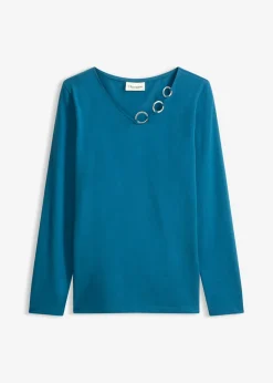 bonprix bonprix Camiseta de manga larga con ojales Petróleo azul