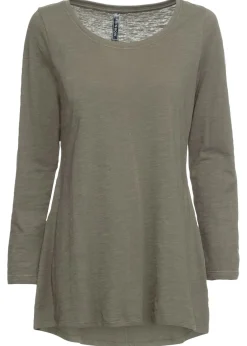 bonprix bonprix Camiseta de manga larga de algodón puro Verde oliva Sale