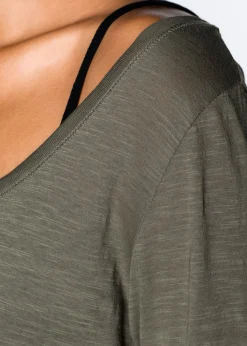 bonprix bonprix Camiseta de manga larga de algodón puro Verde oliva Sale