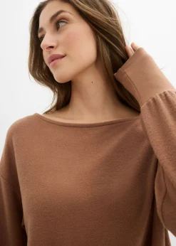 bonprix bonprix Camiseta de manga larga de suave mezcla de viscosa Marrón castaño Discount