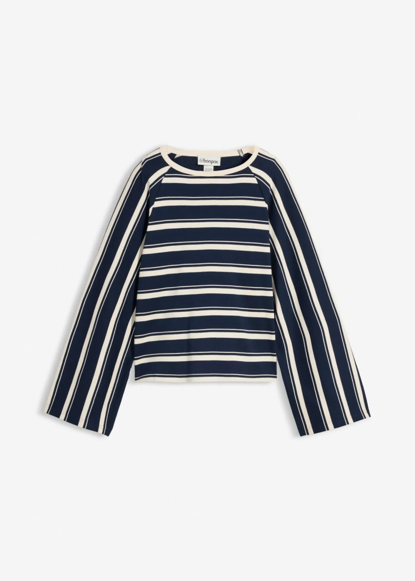 bonprix bonprix Camiseta de manga larga de punto grueso azul marino-blanco perla con rayas Hot