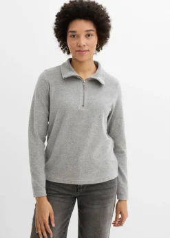 bonprix bonprix Camiseta de manga larga de felpa gris claro jaspeado moteado Sale