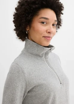 bonprix bonprix Camiseta de manga larga de felpa gris claro jaspeado moteado Sale