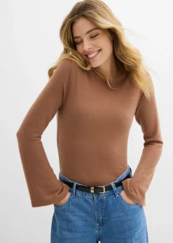 bonprix bonprix Camiseta de manga larga de suave mezcla de viscosa Marrón castaño Online