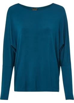 bonprix bonprix Camiseta de manga larga de suave mezcla de viscosa Petróleo azul Discount