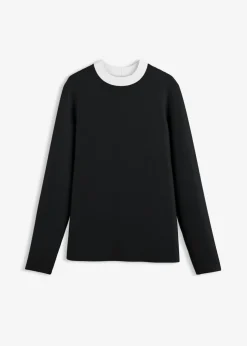 bonprix bonprix Camiseta de manga larga de mezcla de viscosa con cuello alto Negro-blanco Discount