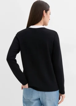 bonprix bonprix Camiseta de manga larga de mezcla de viscosa con cuello alto Negro-blanco Discount