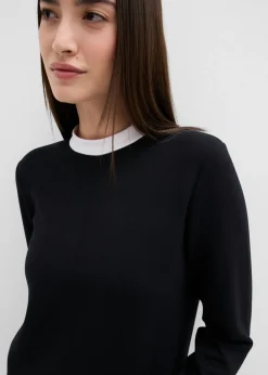 bonprix bonprix Camiseta de manga larga de mezcla de viscosa con cuello alto Negro-blanco Discount
